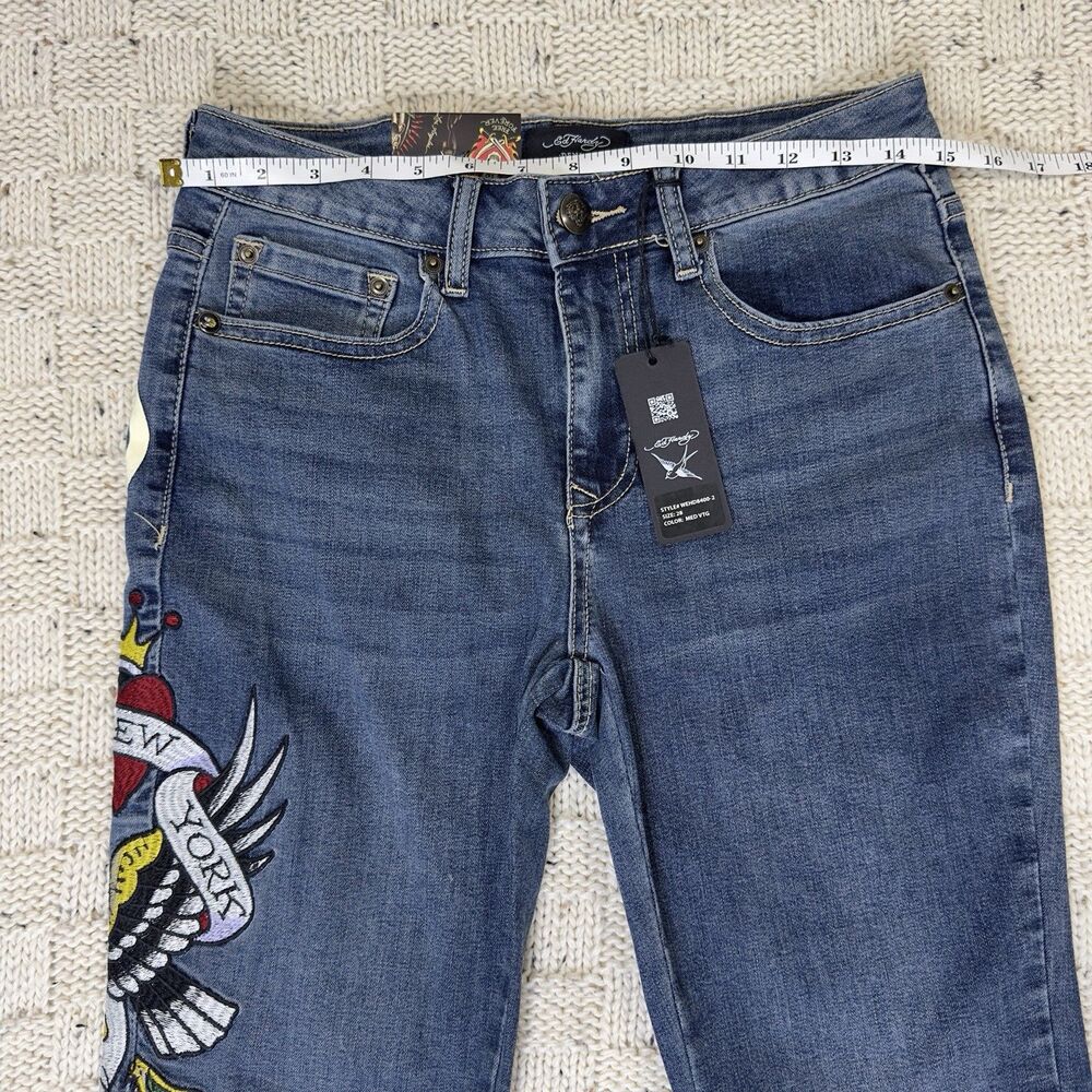Ed Hardy Women Flare Jeans 28 NWT New York City Skull Eagle Embroidered Y2KDenim - Picture 11 of 14